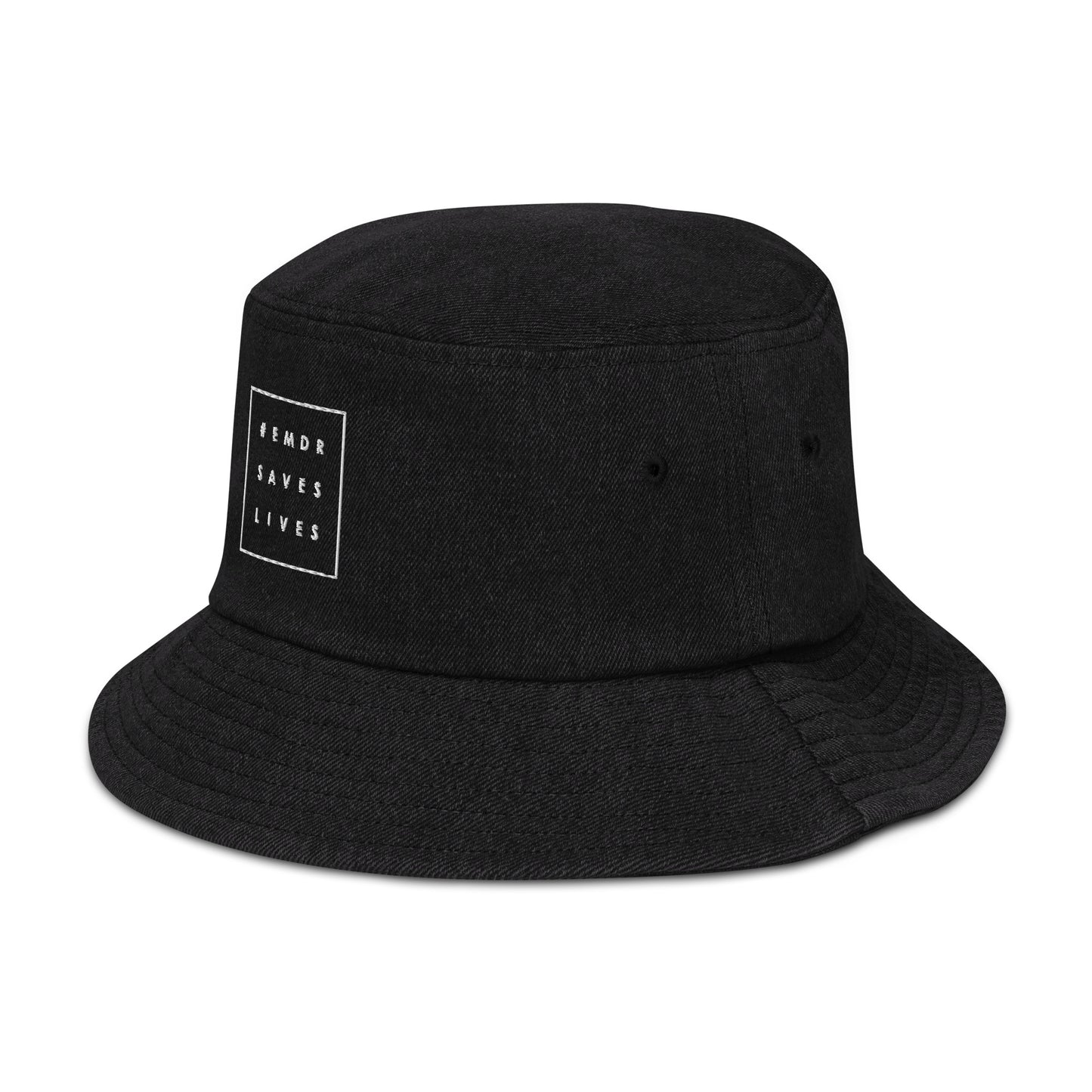 #EMDRSAVESLIVES Denim Bucket Hat (Black Denim / One size) , Flat Embroidery