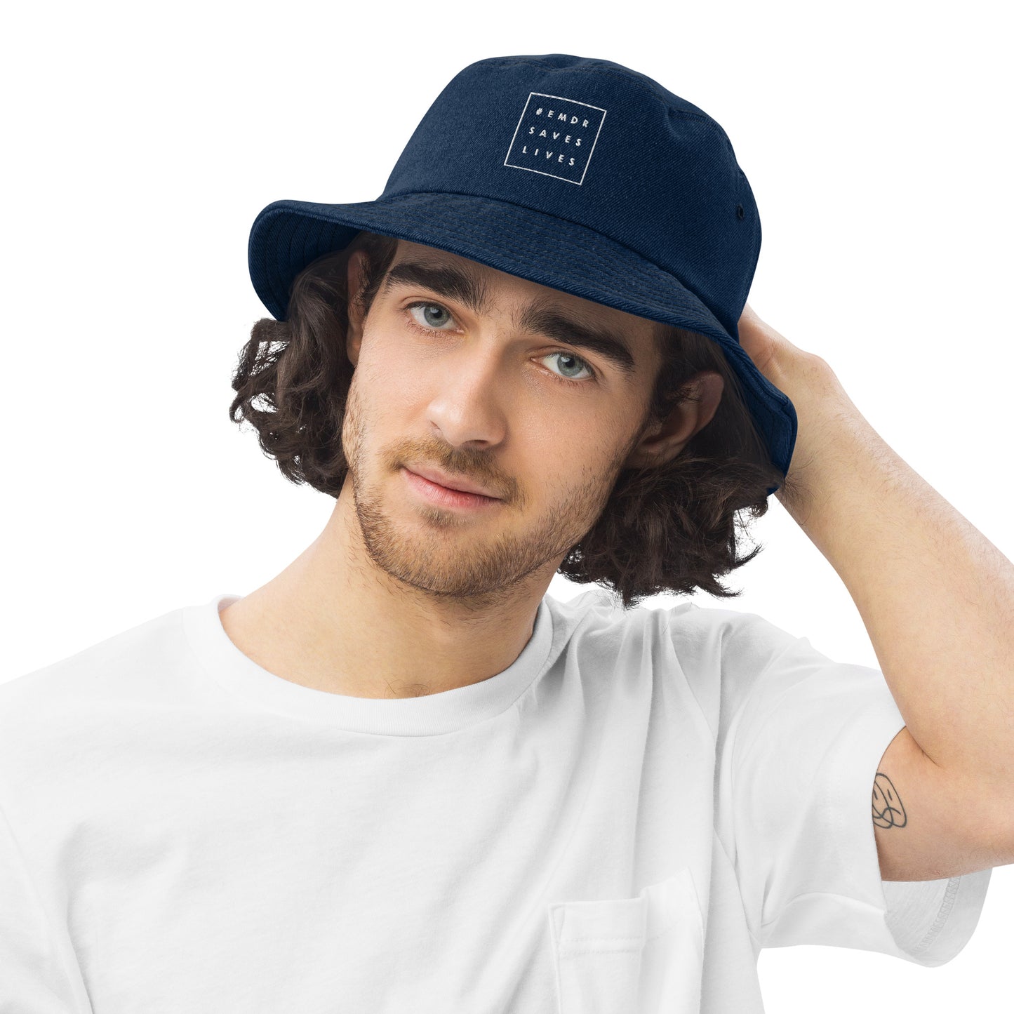 #EMDRSAVESLIVES Denim Bucket Hat (Classic Denim / One size) , Flat Embroidery