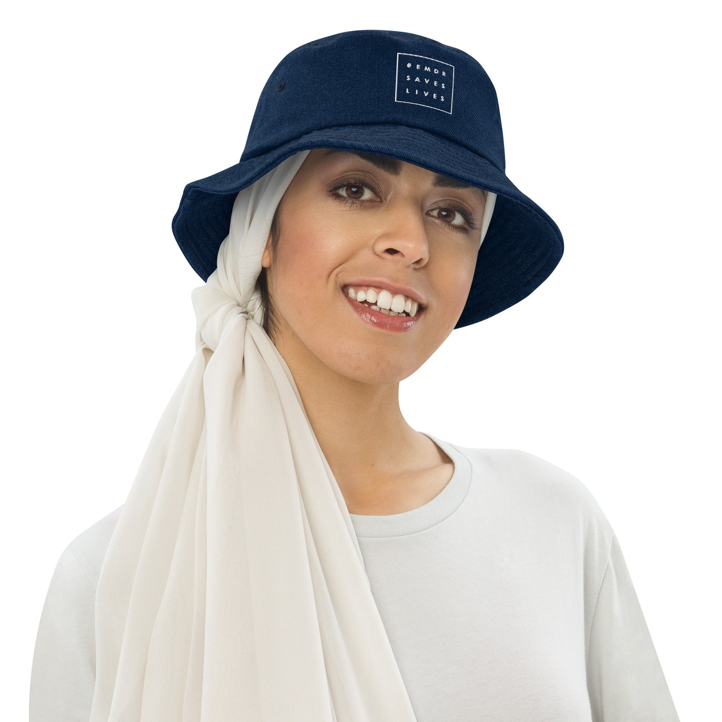 #EMDRSAVESLIVES Denim Bucket Hat (Classic Denim / One size) , Flat Embroidery